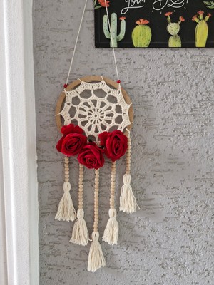 Özgürce Kadife Gül Motifli Bohem Tarz Duvar Dekorasyonu Şık Tasarım