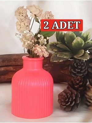 Özgürce 2 Adet Çizgili Vazo, Pampas ve Kuru Çiçekler Için Şık Dekorasyon