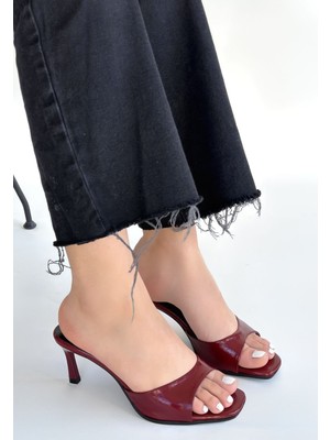DMR Elegance Ribay Bordo Rugan Topuklu Terlik