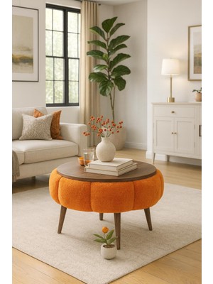 İmoka Dizayn Imoka Dizayn Papatya Wellsoft Turuncu Kumaş Kaplamalı Yuvarlak Çap 60 cm Orta Sehpa