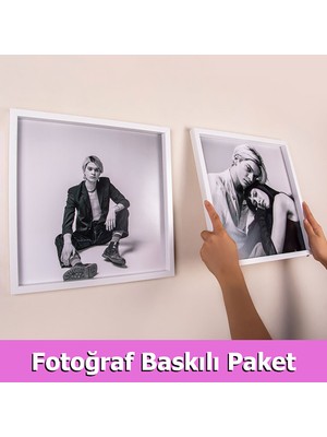 Özgürce Beyaz Kare Çerçeve 2'li 32X32 Cm, Fotoğraf Baskılı Paket