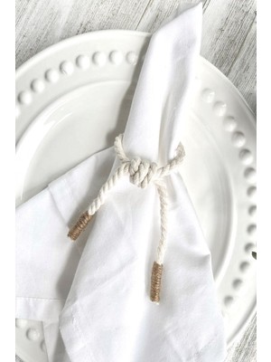 Özgürce 6'lı Bohem Krem Halatlı Peçete Yüzüğü Seti, Şık ve Doğal Tasarım