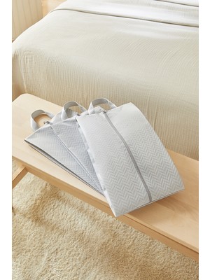 Ocean Home Textile 4'lü Gri Balıksırtı Ayakkabı Düzenleyici Taşıma Çantası Seti 22 x 40 x 9 cm