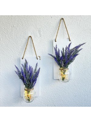 Özgürce Mor Lavanta Çiçekli LED Işıklı Duvar Dekoru, Ikili Set