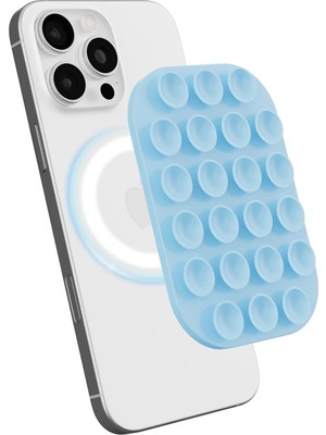 WANNA PROTECT Magsafe Manyetik Özellikli Vakumlu Telefon Tutucu, Cep Telefonu Için Silikon Kaymaz Vantuz Tutucu Açık Mavi