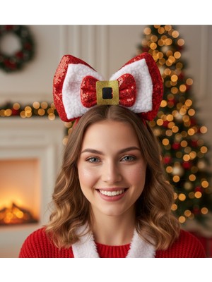 My Balli Store Yeni Yıl Yılbaşı Noel Taçları Arlak Kurdele & Kırmızı Şeritli Saç Bandları
