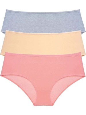 Die Grup 3 Adet Kadın Yüksek Bel Bato Külot Gri Ten Pudra