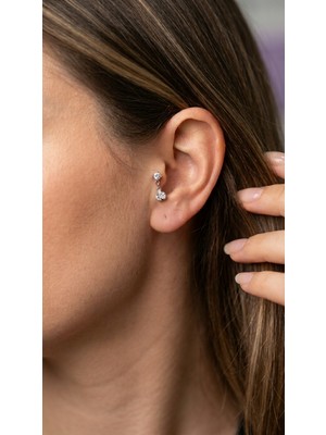 Dushico Parlak Zirkon Taşlı Sallantılı Kelebek Tragus Helix Çelik Piercing