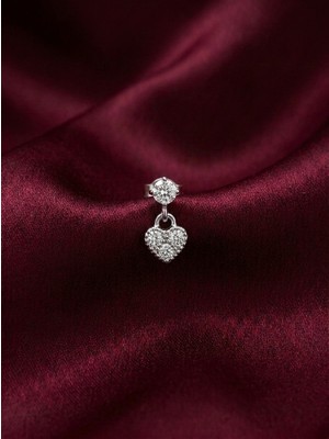 Dushico Parlak Zirkon Taşlı Kalp Detay Sallantılı Çelik Piercing