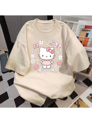 Nıgrum Pargus Pembe Kelebek-Çiçek Hello Kitty Baskılı Kız Çocuk T-Shirt