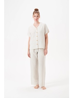Ang Butik Pjs 29098 Kadın Düğmeli Pijama Takım