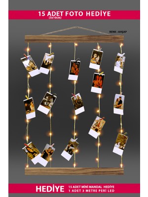 Özgürce Ipli Çerçeve Dekor ve LED Işıklı Fotoğraf Hediye Seti