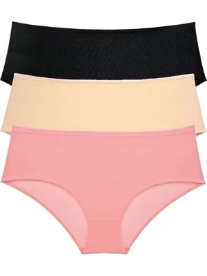 Die Grup 3 Adet Kadın Yüksek Bel Bato Külot Siyah Ten Pudra