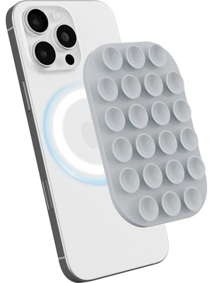 WANNA PROTECT Magsafe Manyetik Özellikli Vakumlu Telefon Tutucu, Cep Telefonu Için Silikon Kaymaz Vantuz Tutucu Gri