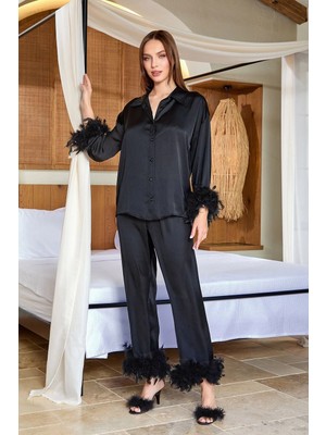 SS Home Concept Aqua 25583 Gömlek Yaka Otrişli Saten Pijama Takımı