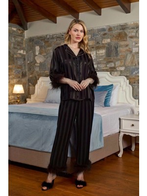 Ang Butik Aqua 26375 Çizgili Orjişli Gömlek Yaka Pijama Takımı
