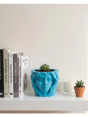 Epilons Sanatsal Kadın Yüzü Ağaç Detaylı 3D Baskı Dekoratif Vazo Saksı