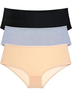 Die Grup 3 Adet Kadın Yüksek Bel Bato Külot Siyah Gri Ten