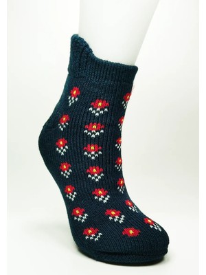 Die Grup Kalın Kışlık Kadın Soket Çorap Yünlü Havlu Ev Giyim Patik  Desen 2 Lacivert