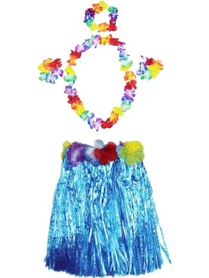 Ttt Havaii Partisi  Etek Taç ve Bileklik Seti Mavi