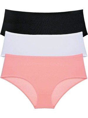 Die Grup 3 Adet Kadın Yüksek Bel Bato Külot Siyah Beyaz Pudra