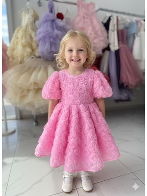 Bonita Kids Pembe Güllü Kuyruklu Kız Çocuk Abiye Elbise