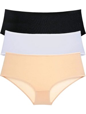 Die Grup 3 Adet Kadın Yüksek Bel Bato Külot Siyah Beyaz Ten