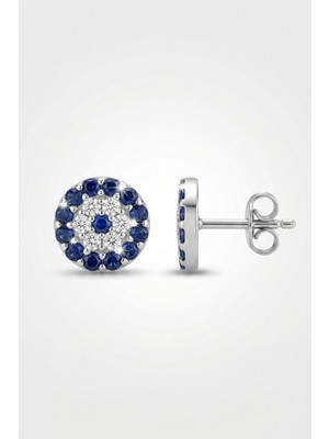 Parmas Design Nazar Işlemeli 925 Ayar Gümüş Yuvarlak Minimal Kadın Küpe 01688