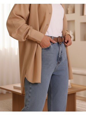 Moda Morfo Kemerli Kot Pantolon -Açık Mavi