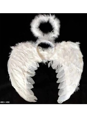 Ttt Beyaz Tüylü Bebek Melek Kanadı ve Tacı 30X45 cm