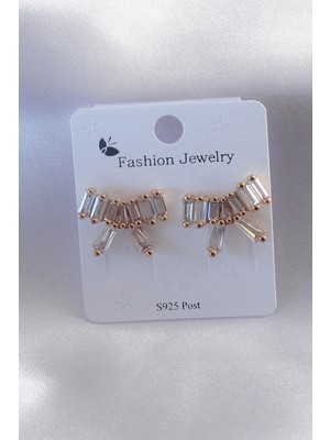 MK Beykoz Gold Renk Kurdele Model Zirkon Taşlı Kadın Küpe