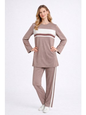 Köşedeki Dükkan Şerit Detaylı Uzun Kollu Premium Modal Takım