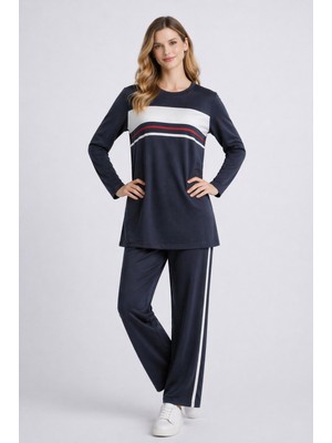 Köşedeki Dükkan Şerit Detaylı Uzun Kollu Premium Modal Takım