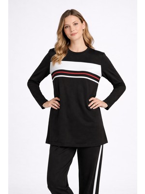 Köşedeki Dükkan Şerit Detaylı Uzun Kollu Premium Modal Takım