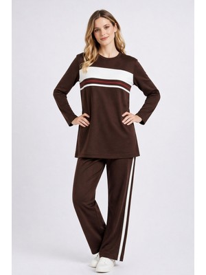 Köşedeki Dükkan Şerit Detaylı Uzun Kollu Premium Modal Takım