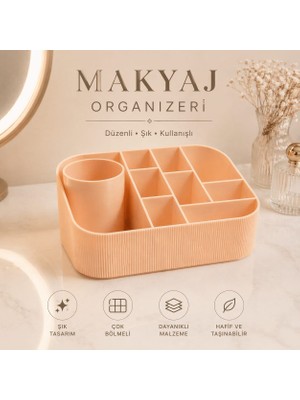 Luvena Makyaj Organizeri Çok Bölmeli Kozmetik Düzenleyici Makyaj Kutusu Fırçalık Ruj Standı Şık Tasarım