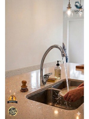 Voda Armatür Krom Tek Su Girişli Mutfak ve Lavabo Bataryası (Tezgah Üstü / Aç Kapa)