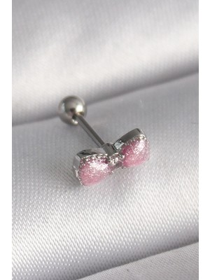Yıldız Ticaret Mey Ithalat® 316L Çelik Gümüş Renk Pembe Kurdele Zirkon Taş Detay Tragus Piercing