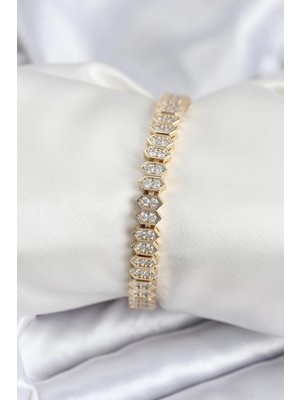 Yıldız Ticaret Mey Ithalat® Pirinç Vıp Seri Gold Renk Zirkon Taşlı Kadın Bileklik