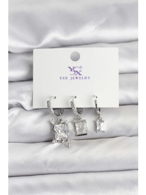 Yıldız Ticaret Mey Ithalat® Gümüş Renk Zirkon Taşlı Kadın Küpe