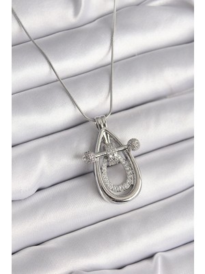 Yıldız Ticaret Mey Ithalat® 316L Çelik Gümüş Renk Zirkon Taşlı Damla Model Kadın Kolye