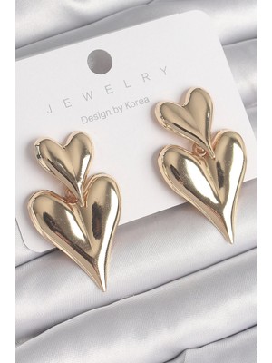 Yıldız Ticaret Mey Ithalat® Pirinç Gold Renk Sallantı Kalp Model Kadın Küpe