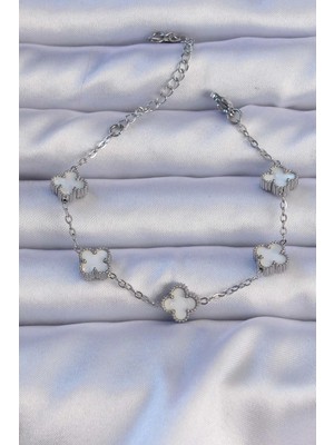 Yıldız Ticaret Mey Ithalat® 316L Çelik Gümüş Renk Sedefli Baby Boy Yonca Model Bileklik