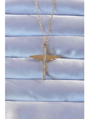 Yıldız Ticaret Mey Ithalat® 316L Çelik Altın Renk Zirkon Taşlı Mikail Kolye