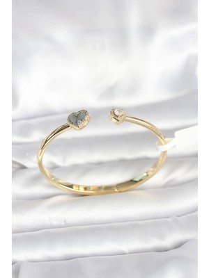 Yıldız Ticaret Mey Ithalat® Pirinç Gold Renk Kalpli Model Kadın Kelepçe Bileklik