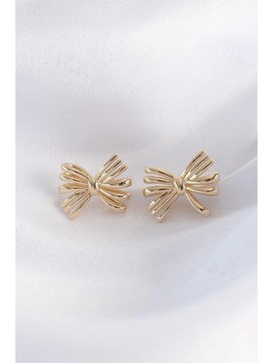 Yıldız Ticaret Mey Ithalat® Pirinç Gold Renk Fiyonk Küpe