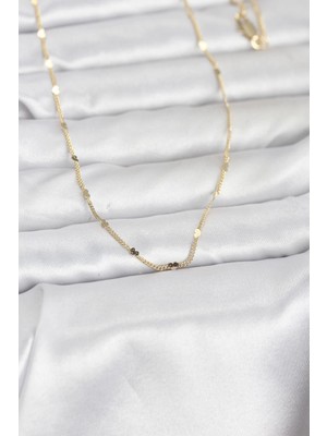 Yıldız Ticaret Mey Ithalat® cm 14K Gold Renk Ezme Kalp Detaylı 60 cm Zincir Kadın Kolye