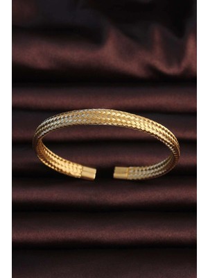 Yıldız Ticaret Mey Ithalat® 316L Çelik Altın Renk Hasır Görünüm Erkek Bileklik