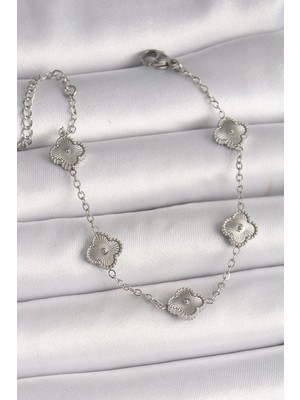 Yıldız Ticaret Mey Ithalat® 316L Çelik Gümüş Renk Işlemeli Baby Boy Yonca Model Kadın Bileklik