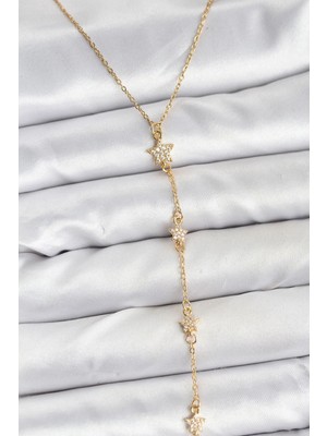 Yıldız Ticaret Mey Ithalat® 316L Çelik Zincir Gold Renkli Yıldız Model Kadın Y Kolye